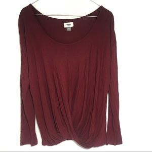 Old Navy Wrap Front Drape Long Sleeve Shirt Women’s Medium Top Red Maroon